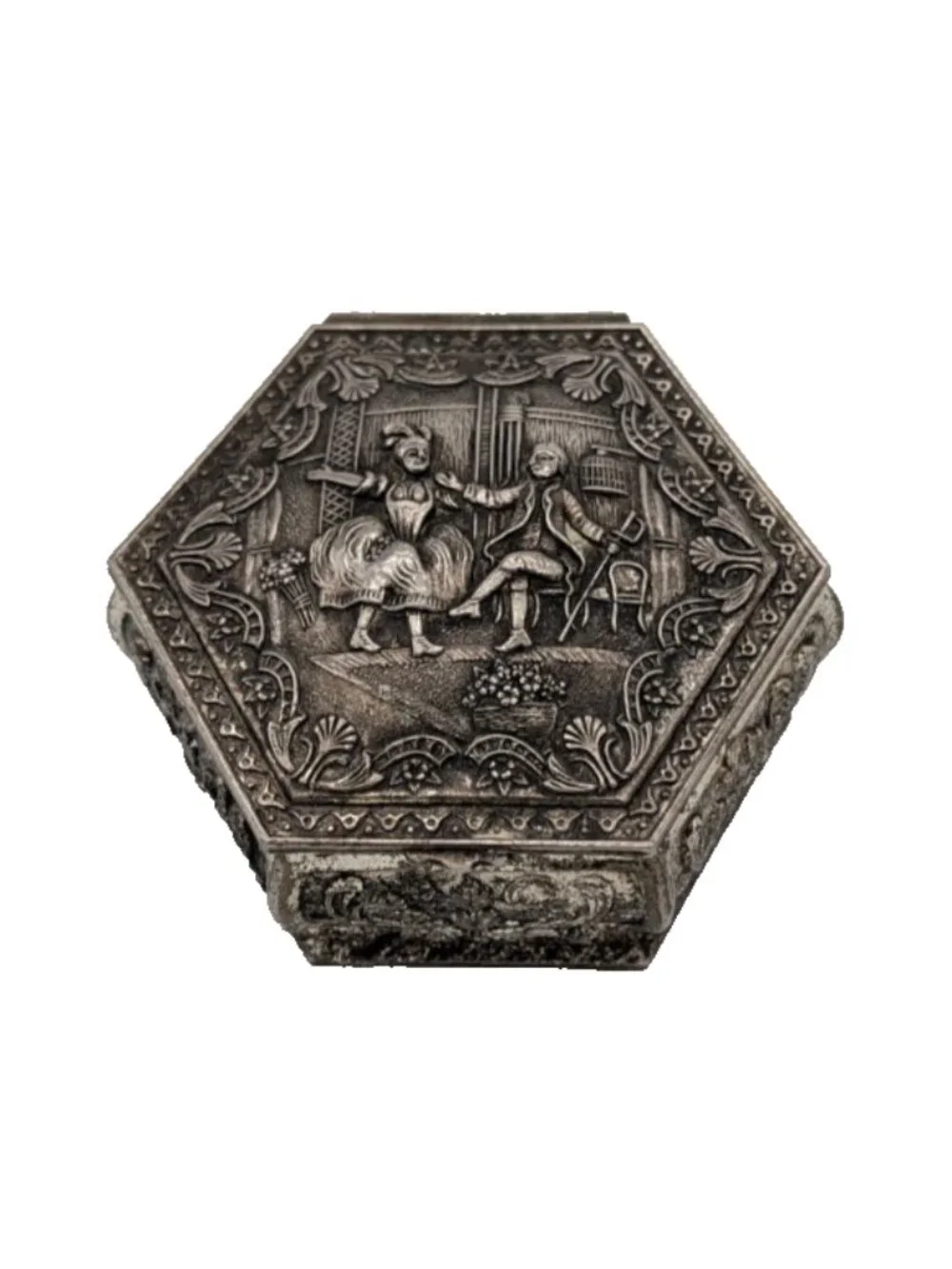 Vintage Hexagon Silver Plated Jewelry/Trinket Box - approx. 3